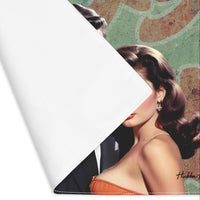 The placemat is folded over at the edge to show the pla9i cotton backing. This is a one sided print.
