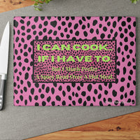 This image shows the cutting board displayed on the table with a knife placed beside it in anticipation of using the board to cut something.

