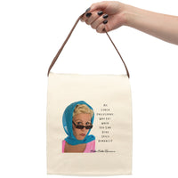 The lunch bag is displayed as if held by a person, with only the hand and arm visible.

