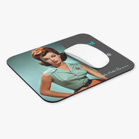 Mousepad is dsplayed with a computer mouse on it for reference.

