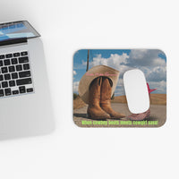 Picture showing mouse pad in relationship to keyboard for sizing reference.
