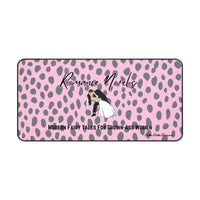 A pink and gray leopard print background features a cartoon bride and groom in a dramatic dip-and-kiss pose. Above them, black script reads “Romance Novels.” Below, bold black all-caps text says “Modern Fairy Tales for Grown-Ass Women.” This is the large size.