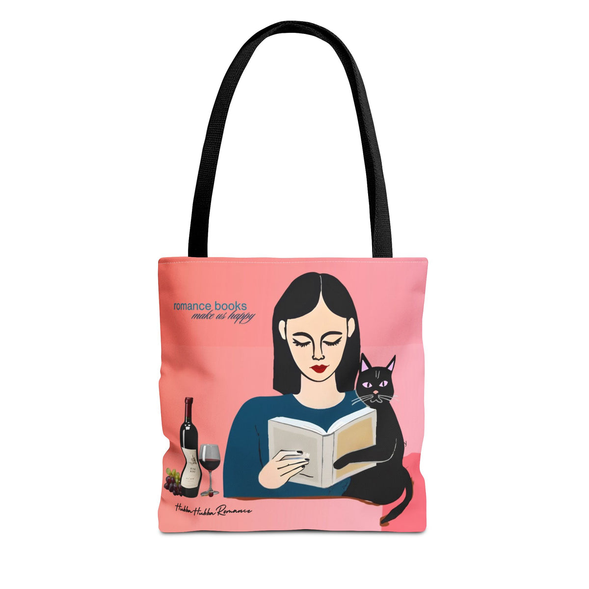 Romance, Wine & A Side of Meow Cat Lover Tote for Romance Readers (Free U.S. Shipping)