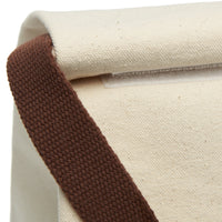 Close-up of the bag closure involving a rollover of the top edge secured by Velcro.