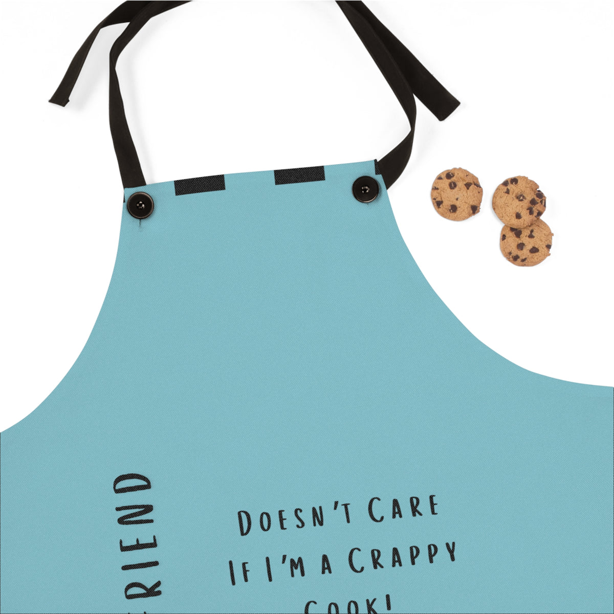 A close-up of the apron showing the straps.