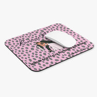 The mousepad is displayed with a computer mouse on it for reference.