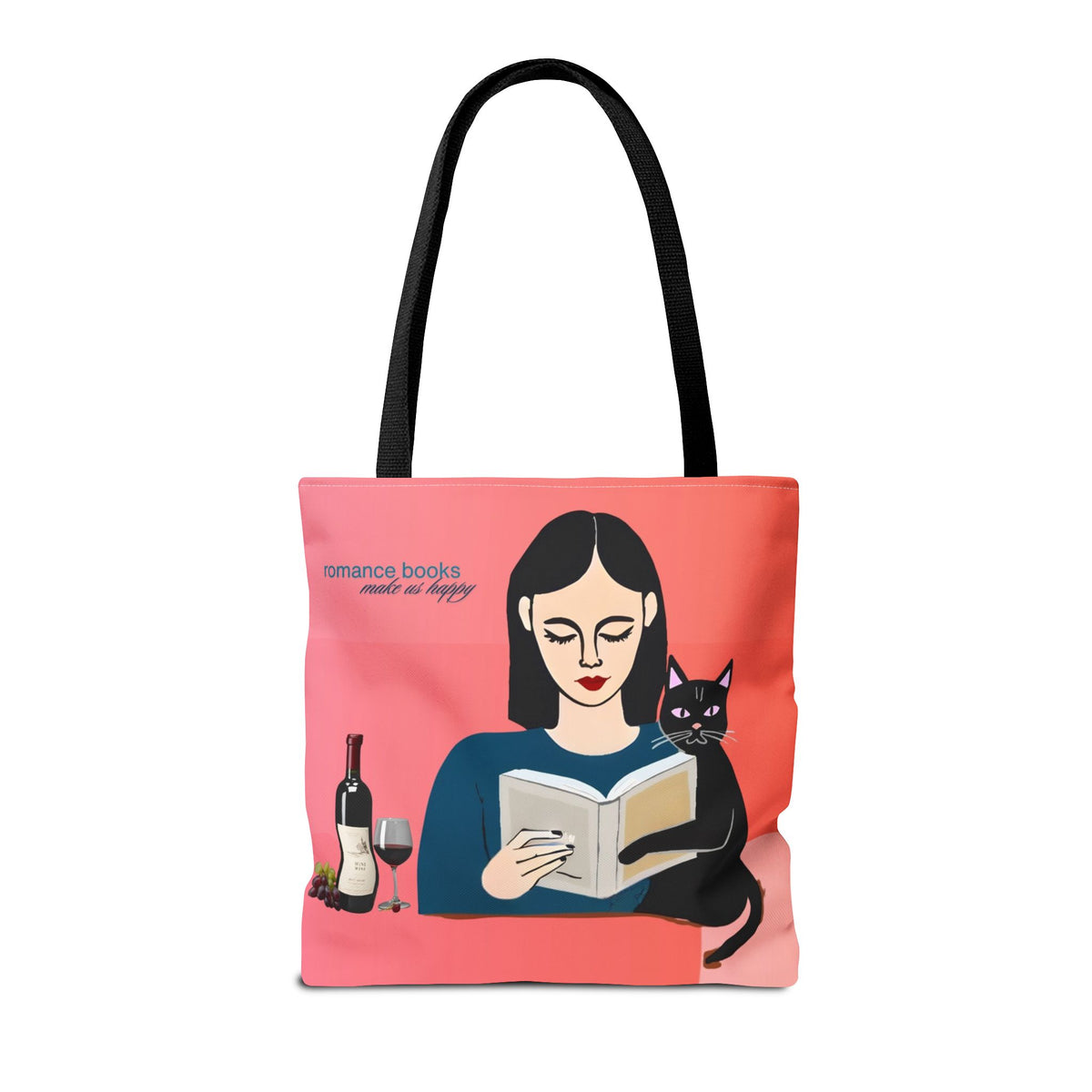 Romance, Wine & A Side of Meow Cat Lover Tote for Romance Readers (Free U.S. Shipping)