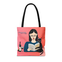 Romance, Wine & A Side of Meow Cat Lover Tote for Romance Readers (Free U.S. Shipping)
