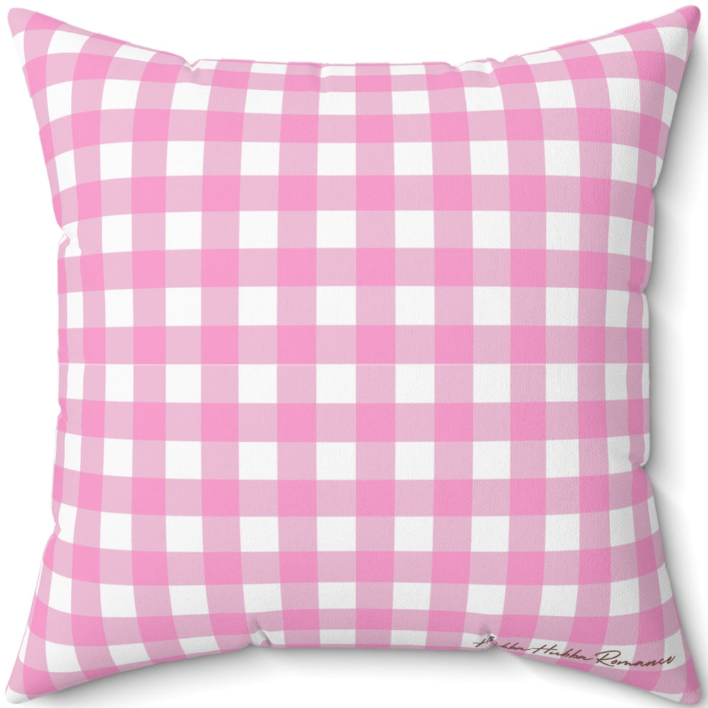 This is the back side of the pillow. It is a pink and white check patterm to complement the colors on the front o the pillow.