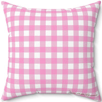 This is the back side of the pillow. It is a pink and white check patterm to complement the colors on the front o the pillow.