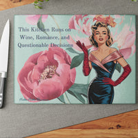 This image shows the cutting board displayed on the table with a knife placed beside it in anticipation of using the board to cut something.