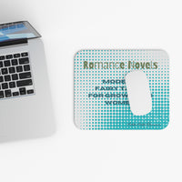 Picture showing mouse pad in relationship to keyboard for sizing reference.

