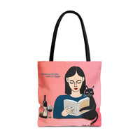 Romance, Wine & A Side of Meow Cat Lover Tote for Romance Readers (Free U.S. Shipping)