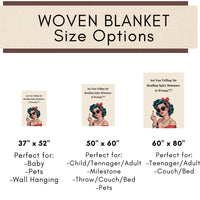 This is an image showing the three size options using miniature beds and miniature versions of the banket on the corresponding sized bed. The size options are 37" x 52", 50" x 60" and 60" x 80".
