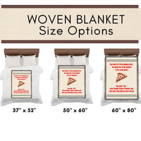 This is an image showing the three size options using miniature beds and miniature versions of the banket on the corresponding sized bed. The size options are 37" x 52", 50" x 60" and 60" x 80".

