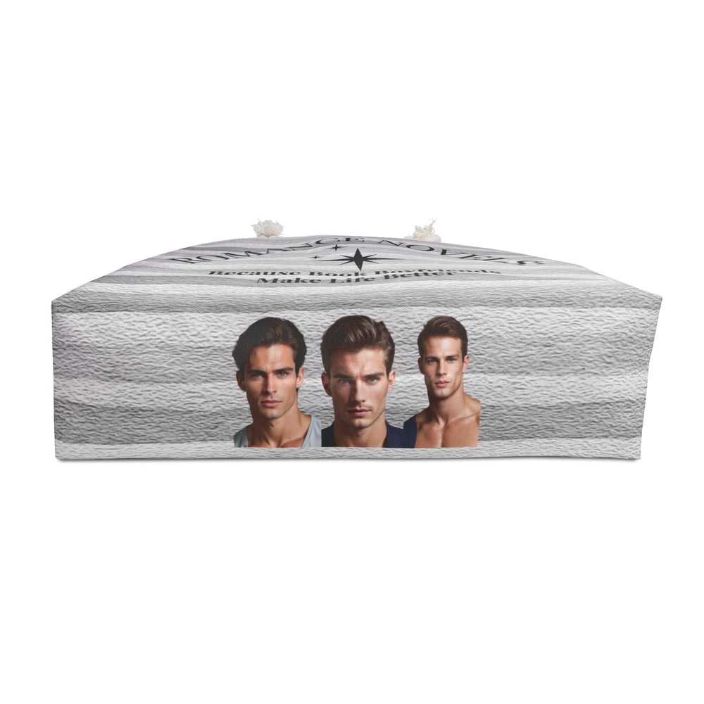 This is an image of the bottom of the bag with a photo of three hot book boyfriends.

