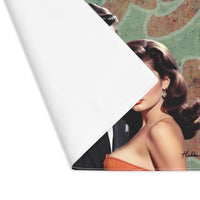 
The placemat is folded over at the left corner to show the white cotton backing.