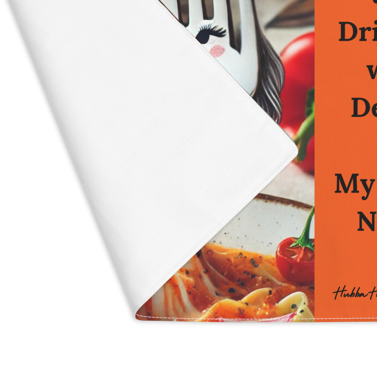 The placemat is folded over at the left corner to show the white cotton backing.
