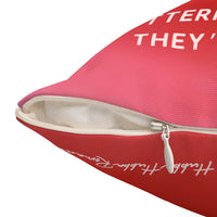 This image shows the pillow's hidden zipper.  It also shows how the front and back patterns complement each other.