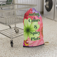 The laundry bag is displayed standing upright next to a laundry cart for sizing context. This is the smaller bag.