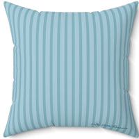 The back side of the pillow is a teal and light blue pin stripe.

