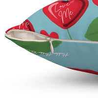 This image shows the pillow's hidden zipper and how the front and back patterns complement each other.