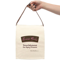 The lunch bag is displayed as if held by a person, with only the hand and arm visible.

