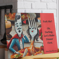 The cutting board is beautiful enough to be displayed upright in the kitchen as a decorative piece. The cutting board is shown placed against a white brick wall.

