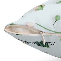 This image shows the pillow's hidden zipper. It also shows how the front and back patterns complement each other.