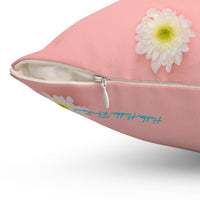 This image shows the pillow's hidden zipper and how the front and back patterns complement each other.