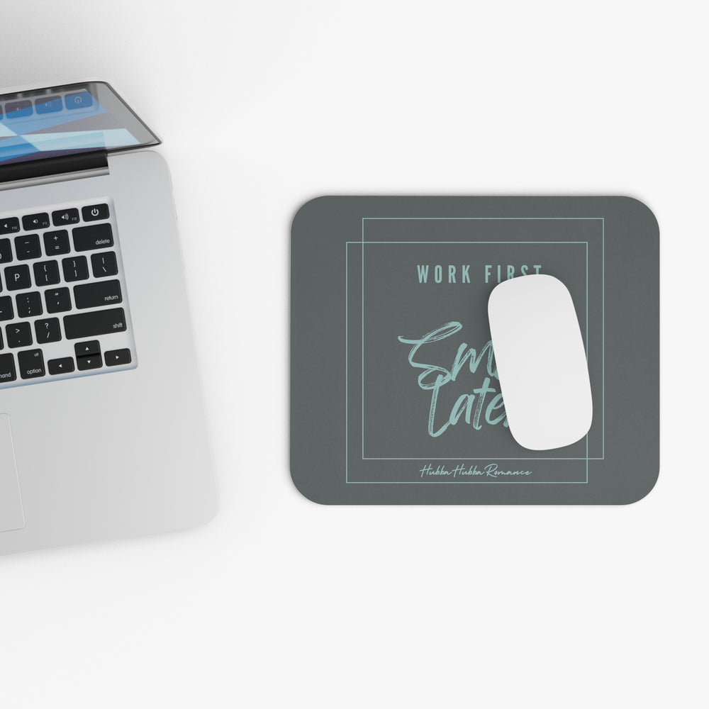 Picture showing mouse pad in relationship to keyboard for sizing reference.

