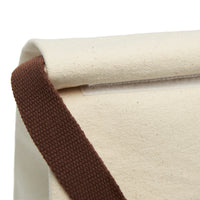 Close-up of the bag closure involving a rollover of the top edge secured by Velcro.