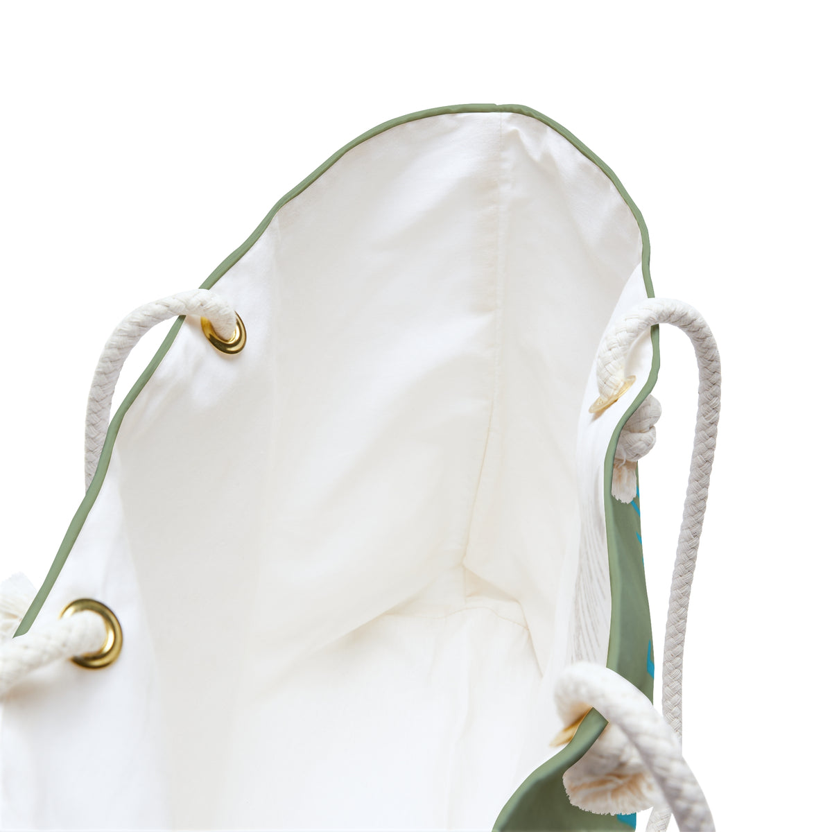 The inside of the tote bag with its creamy colored interior.