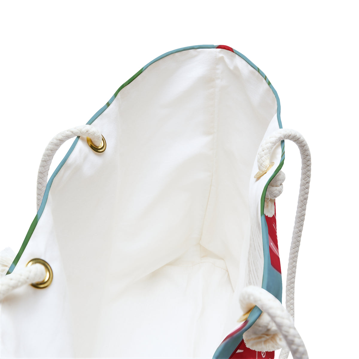 The inside of the tote bag with its creamy colored interior.