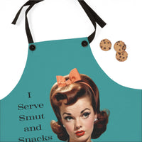 This image is a close-up of the upper portion of the apron, highlighting the detachable straps at the neck.
