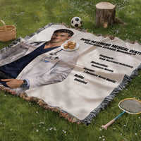 Book Boyfriend Medical Center woven blanket displayed outdoors with a handsome doctor design for romance readers