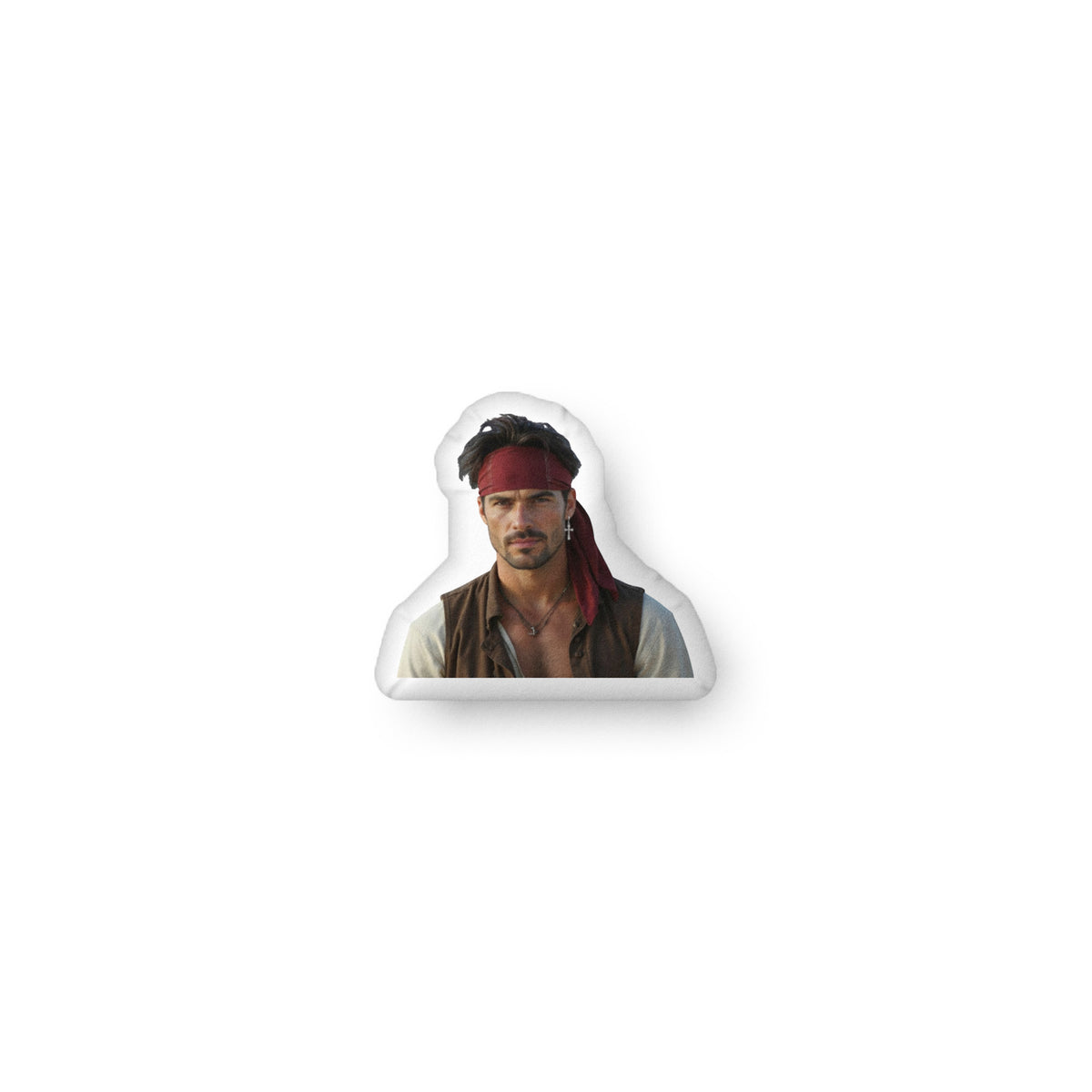 10 inch  custom cut out pillow of a handsome pirate.