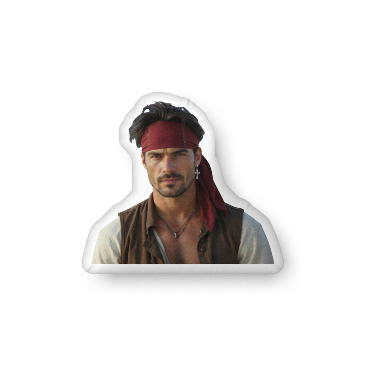 16 inch  custom cut out pillow of a handsome pirate.