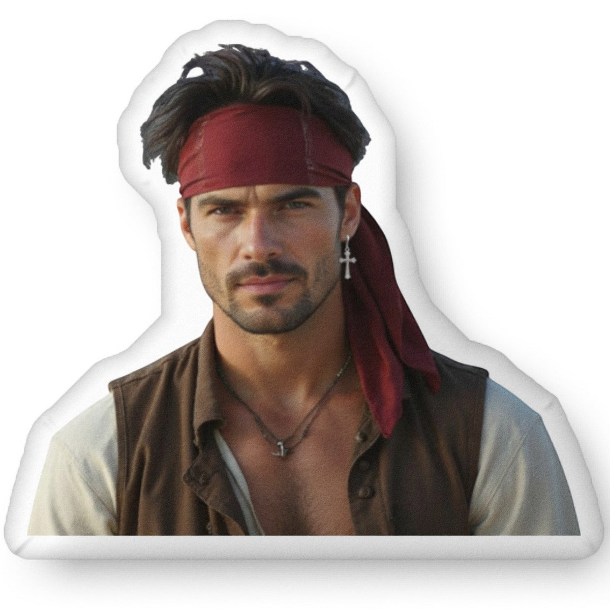 Custom cut  out pillow featuring a handsome pirate.