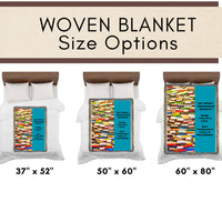 This is an image showing the three size options using miniature beds and miniature versions of the banket on the corresponding sized bed. The size options are 37" x 52", 50" x 60" and 60" x 80".